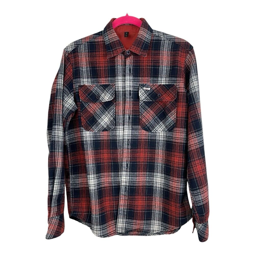 RCVA Button Shirt Mens Size Small Flannel Wool Blend Red Plaid Long Sleeve